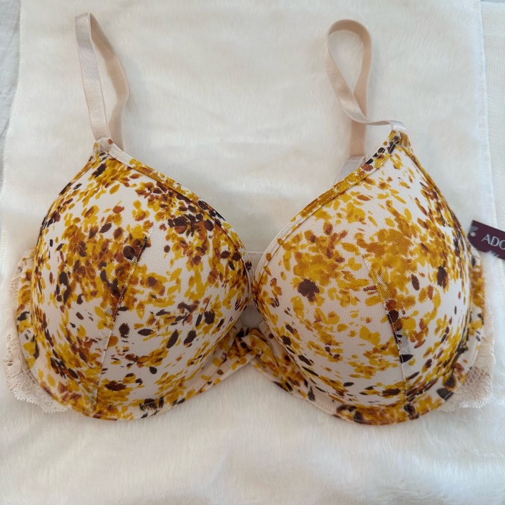 Adore Me Yellow Floral Push Up Bra 36D NWT